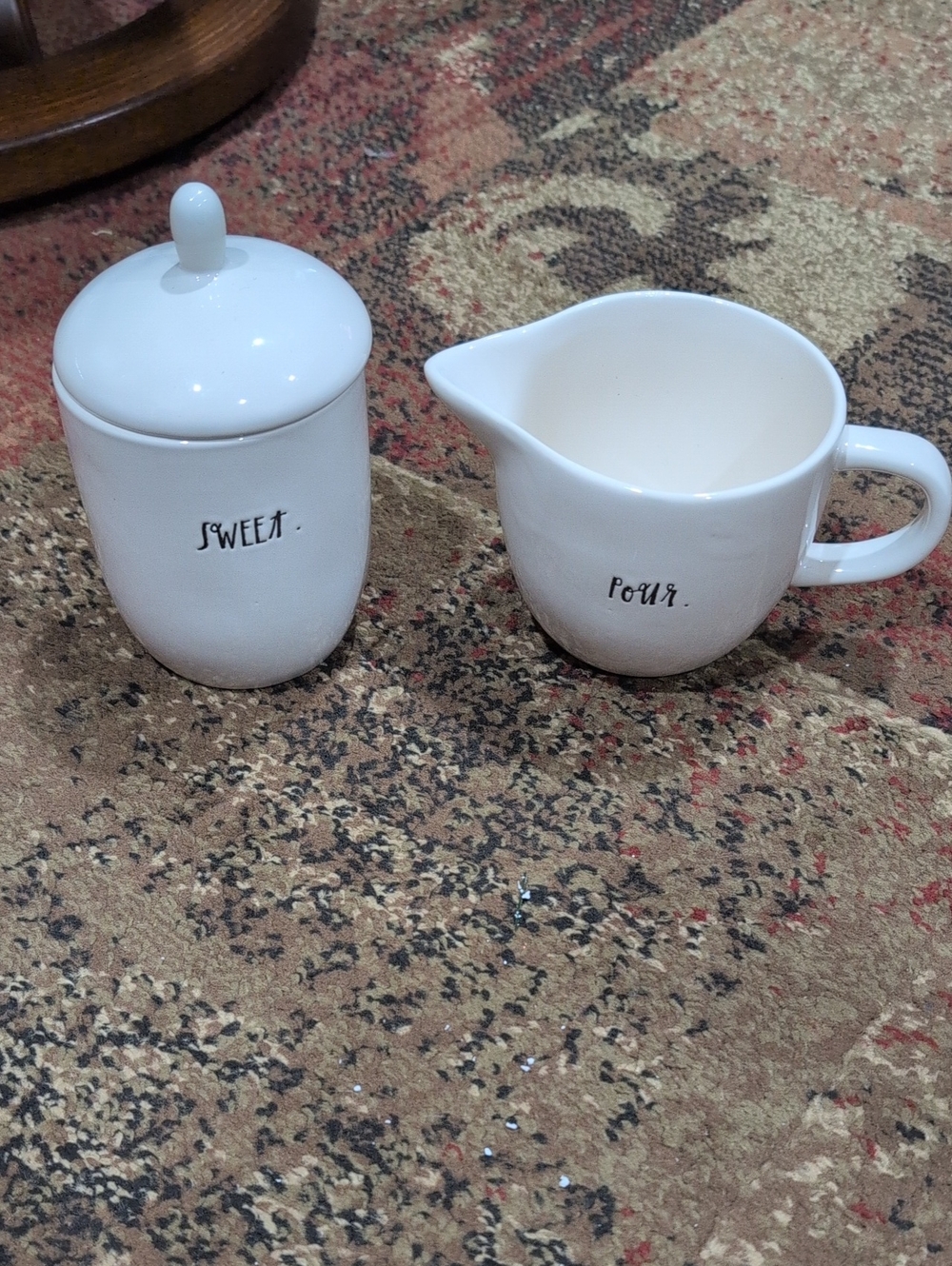 Rae Dunn White Ceramic 'SWEET' Sugar Jar & 'POUR' Creamer Set